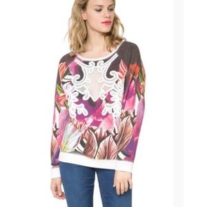 Desigual Sulce Top Sweatshirt Pullover Floral Abstract Size Medium